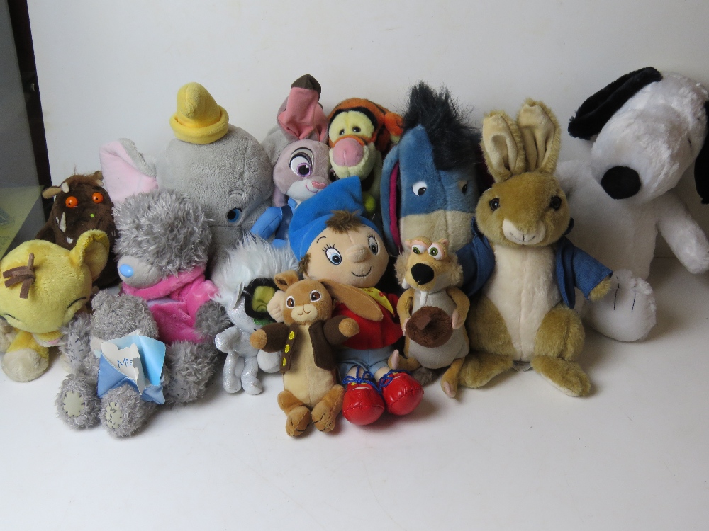 A quantity of cuddly toys inc Disney's Dumbo, Trolls, Lion King, Eeyore, Tigger, The Gruffalo,