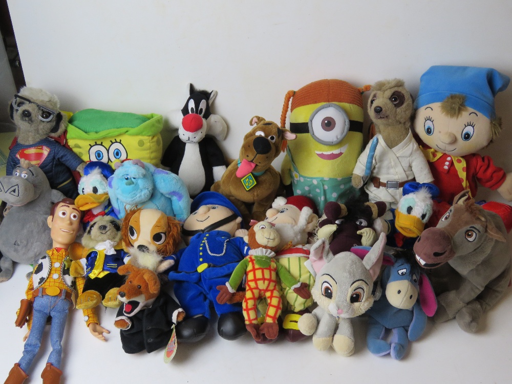 A large quantity of assorted cuddly toys inc Noddy's Toyland and Friends, Silvester the Cat,