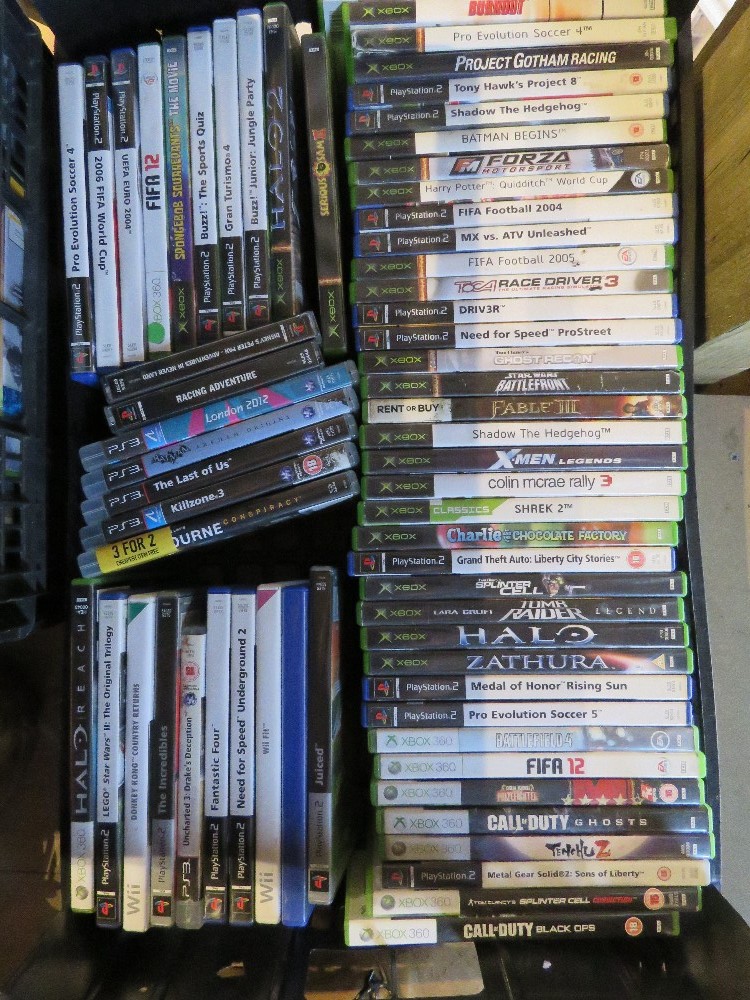 A quantity of assorted video games inc XBox, PS2, PS3, XBox 360 and Wii. Untested.