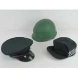 Three late 20thC military and police hat