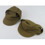 Two military ski type hats in green fabr