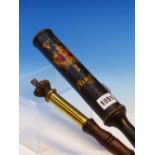 A VICTORIAN BLACK TRUNCHEON WITH A CROWN OVER 1 AND BINGLEY TOGETHER WITH A BRASS CROWN TOPPED