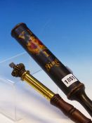 A VICTORIAN BLACK TRUNCHEON WITH A CROWN OVER 1 AND BINGLEY TOGETHER WITH A BRASS CROWN TOPPED