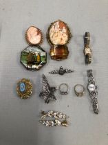 VINTAGE COSTUME JEWELLERY TO INCLUDE CAMEOS, BROOCHES ETC.