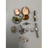 VINTAGE COSTUME JEWELLERY TO INCLUDE CAMEOS, BROOCHES ETC.