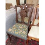 A PAIR OF 18th C. MAHOGANY CHIPPENDALE TASTE DINING CHAIRS WITH NEEDLE WORKED SEATS AND CHANNELLED