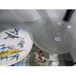 AN ART DECO STYLE, ART LORRAIN FROSTED GLASS SCARAB BEETLE DECORATED BOWL, TOGETHER WITH AN ARTS AND