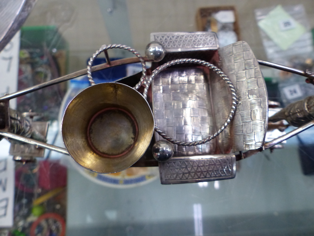 AN FAR EASTERN WHITE METAL CONDIMENT SET IN THE FORM OF A SEDAN CHAIR WITH FIGURES TOGETHER WITH TWO - Image 12 of 19