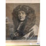 THREE ANTIQUE PORTRAIT PRINTS. SIR PETER LELY. 35 x 27cms. SIR JOSHUA REYNOLDS. 46.5 x 34cms AND