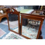 TWO MAHOGANY FRAMED RECTANGULAR MIRRORS. 125 x 85cms AND 105 x 83cms.
