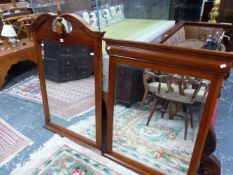 TWO MAHOGANY FRAMED RECTANGULAR MIRRORS. 125 x 85cms AND 105 x 83cms.