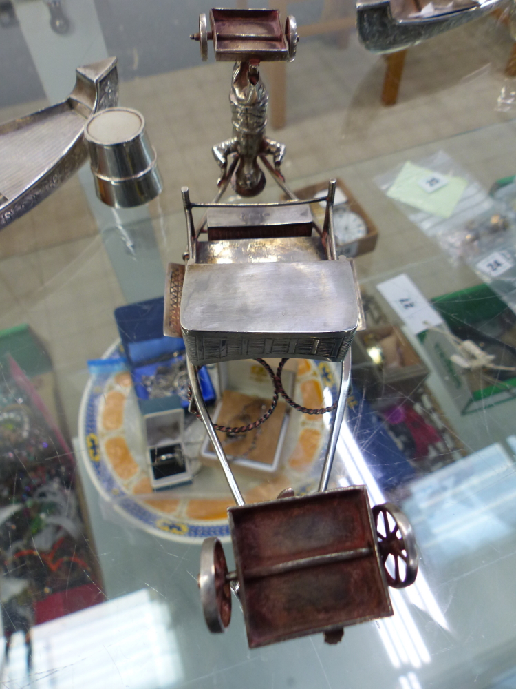 AN FAR EASTERN WHITE METAL CONDIMENT SET IN THE FORM OF A SEDAN CHAIR WITH FIGURES TOGETHER WITH TWO - Image 17 of 19