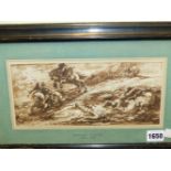 ATTRIBUTED TO ANTONIO CALZA (1653-1714). 'A CAVALRY SKIRMISH', PEN AND INK DRAWING. 12 x 26cms.