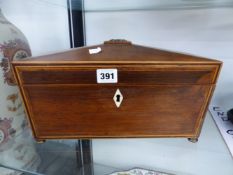 A REGENCY ROSEWOOD AND INLAID TEA CADDY.