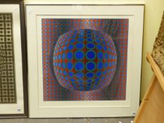 VICTOR VASARELY (1909-1997) ARR. COLOUR ABSTRACT COMPOSITION, PENCIL SIGNED COLOUR PRINT 67 x 67cms