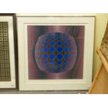 VICTOR VASARELY (1909-1997) ARR. COLOUR ABSTRACT COMPOSITION, PENCIL SIGNED COLOUR PRINT 67 x 67cms