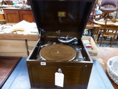 JOHNSON PHONE GRAMOPHONE MADE IN SWITZERLAND FOR THE INDIAN MARKET. CIRCA 1930'S, IN TEAK CABINET.
