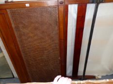 A DOUBLE BED WITH CANED MAHOGANY ENDS, TO TAKE A MATTRESS. W 190 x D 135cms