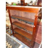 A 19th C. EBONY LINE INLAID MAHOGANY FOUR SHELF OPEN BOOKCASE. W 90 x D 27 x H 113cms.