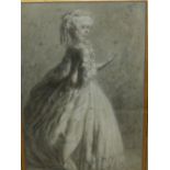 DEBUCOURT (18th/19th.C.) PORTRAIT OF A LADY, SIGNED, CHARCOAL AND PENCIL DRAWING. CARVED GILTWOOD