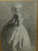 DEBUCOURT (18th/19th.C.) PORTRAIT OF A LADY, SIGNED, CHARCOAL AND PENCIL DRAWING. CARVED GILTWOOD