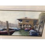 CONTEMPORARY SCHOOL. A VENETIAN CANAL VIEW, SIGNED INDISTINCTLY, GOUACHE. 27 x 40cms