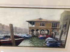 CONTEMPORARY SCHOOL. A VENETIAN CANAL VIEW, SIGNED INDISTINCTLY, GOUACHE. 27 x 40cms