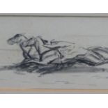 LOWES DALBIAC LUARD (1872-1944) RACE HORSES, INK WASH DRAWING. GALLERY VERSO LABEL. 15 x 25cms