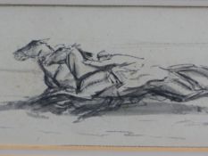 LOWES DALBIAC LUARD (1872-1944) RACE HORSES, INK WASH DRAWING. GALLERY VERSO LABEL. 15 x 25cms