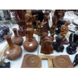 A COLLECTION OF VARIOUS CARVED FIGURINES, BUSTS, ANIMALS ETC.