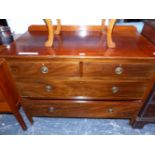 A CHEQUER LINE INLAID MAHOGANY WASH STAND CHEST OF TWO SHORT AND TWO LONG DRAWERS ON SQUARE