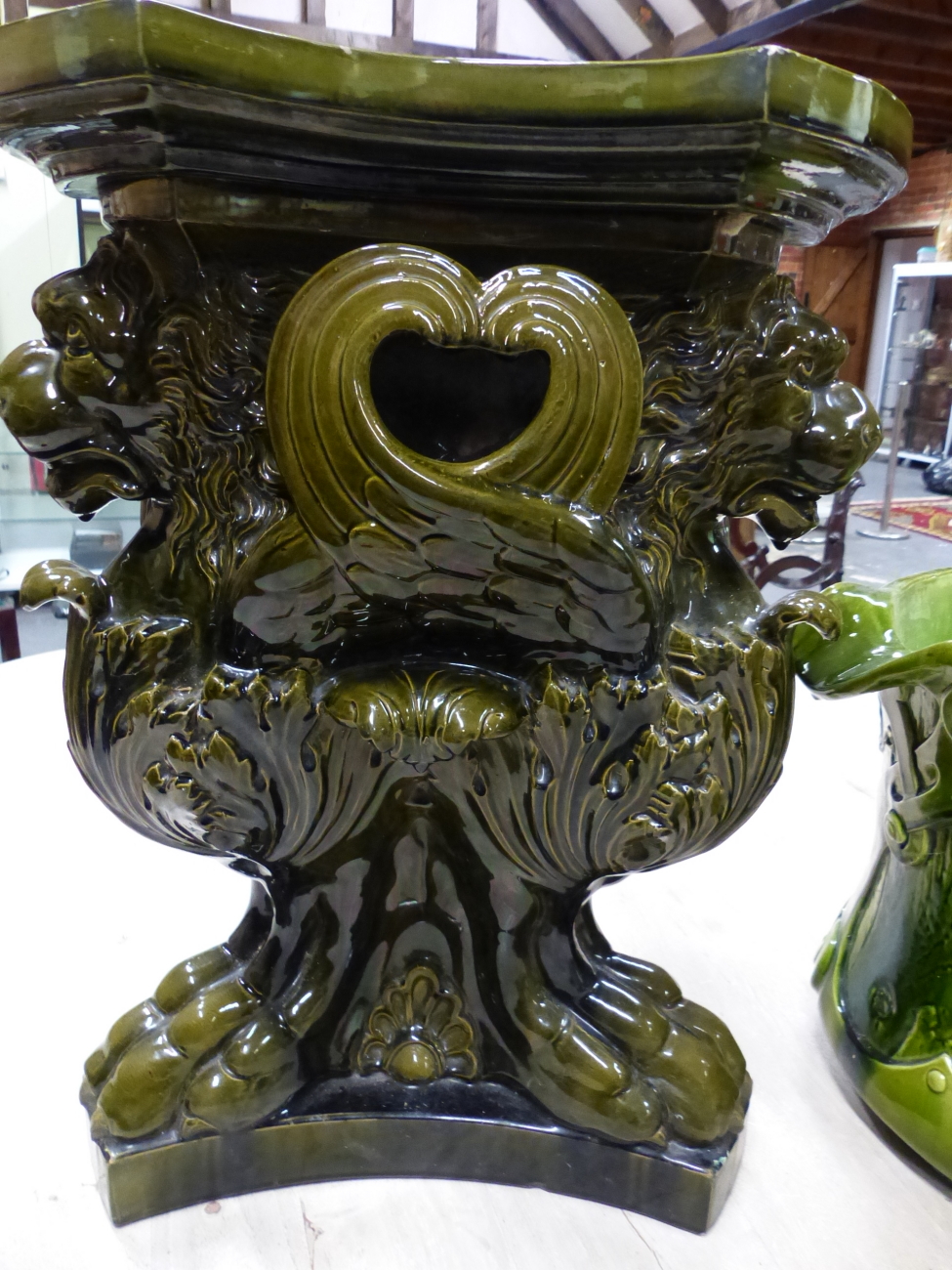 A BRETBY PLANTER MOULDED IN RELIEF WITH A DRAGON FLY AND A FLOWER ON THE GREEN FAUX BOIS GROUND. H - Image 5 of 29