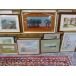 A LARGE COLLECTION OF DECORATIVE FURNISHING PICTURES INCLUDING OIL PAINTINGS, PRINTS, WATERCOLOURS