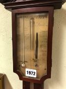 A GEORGE III CHARLES AIANO BARBERS POLE LINE INLAID MAHOGANY STICK BAROMETER WITH A SILVERED SCALE