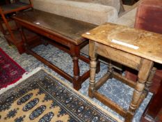 TWO OAK JOINT STOOLS IN THE 18TH CENTURY STYLE, THE WIDER WITH BALUSTER TURNED LEGS. W 103 x D 29