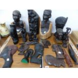 A COLLECTION OF AFRICAN AND OTHER CARVED HARDWOOD FIGURES