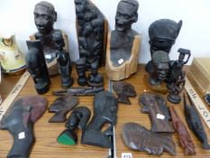 A COLLECTION OF AFRICAN AND OTHER CARVED HARDWOOD FIGURES