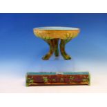 A 19th C. MINTON MAJOLICA TROUGH SHAPED PLANTER, THE EXTERIOR A BROWN PALISADE WITH FRUITING