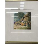 DIGBY (20th.C. SCHOOL) ARR. A THATCHED COTTAGE, SIGNED, WATERCOLOUR. 17 x 17cms. TOGETHER WITH A