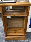 A PINE OPEN BOOKCASE WITH ADJUSTABLE SHELVES TOGETHER WITH A PRINT AND A PHOTOGRAPH