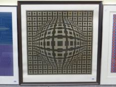 VICTOR VASARELY (1909-1997) ARR. ABSTRACT COMPOSITION, PENCIL SIGNED PRINT 79 x 75cms