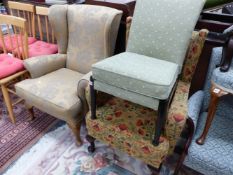 TWO WING ARMCHAIRS TOGETHER WITH A NURSING CHAIR