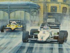 RODNEY DIGGENS (B 1937), ARR. KEKE ROSBERG WINNING THE 1983 MONACO GRAND PRIX, WATERCOLOUR   34 x 53