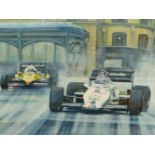 RODNEY DIGGENS (B 1937), ARR. KEKE ROSBERG WINNING THE 1983 MONACO GRAND PRIX, WATERCOLOUR   34 x 53