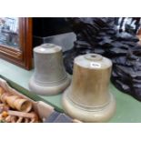 TWO VINTAGE BRONZE BELLS ONE STAMPED ER.