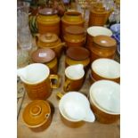 A COLLECTION OF RETRO HORNSEA SAFFRON PATTERN KITCHEN WARES.