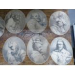 A GROUP OF SEVEN ANTIQUE OVAL OLD MASTER PORTRAIT PRINTS OF MEN IN VARIOUS GUISES. 35 x 29cms (7)