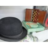 A TRAVELLING CHESS SET A BOWLER HAT BY HERBERT JOHNSON AND RETRO CASED BEVERAGE THERMOMETERS