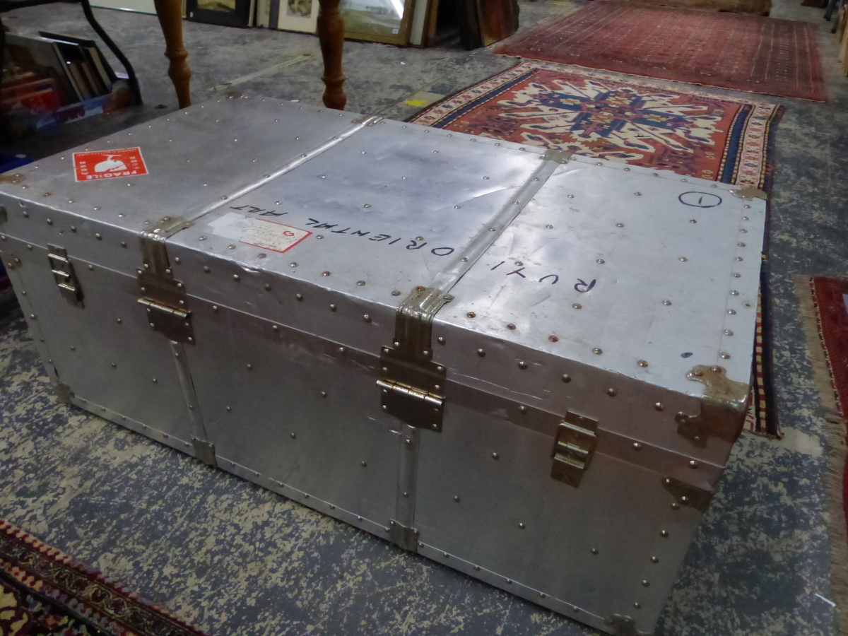 A LARGE ALLOY CABIN TRUNK. - Image 6 of 14