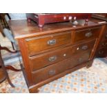 A LATE VICTORIAN MAHOGANY CHEST OF TWO SHORT AND TWO LONG DRAWERS ON BRACKET FEET. W 114 x D 51 x H